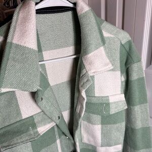 SHEIN Green and White Plaid Utility Jacket